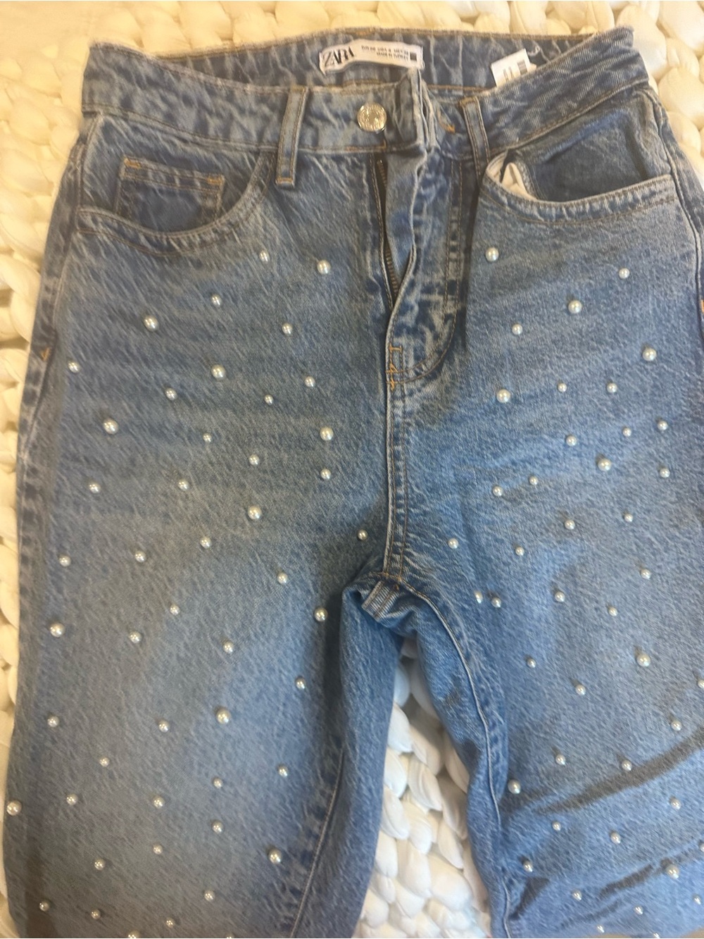Zara pearl embellished jeans